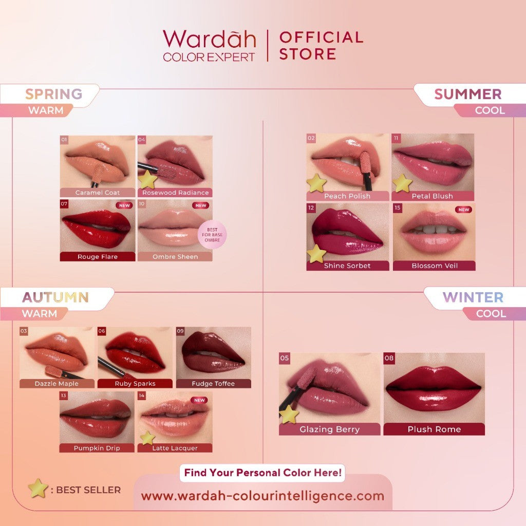 [TINTINTINWIN'S PICKS: OMBRE COVER BIBIR GELAP] NEW! WARDAH Glasting Liquid Lip -Cleopatra Look-- Hi-Pigmented Glass Color, Ringan, Tidak Lengket, Transferproof -Makeup