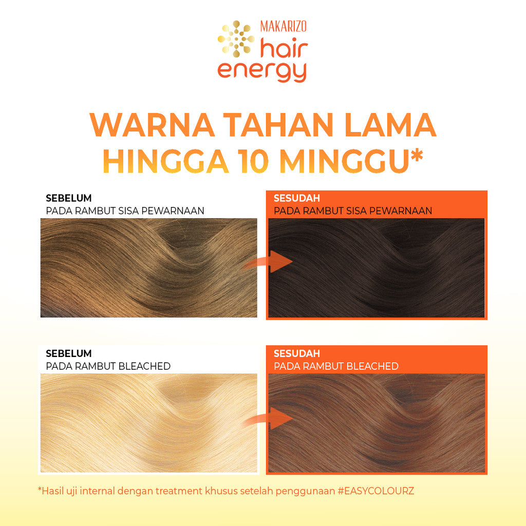 BUNDLE ISI 3 - Makarizo Hair Energy Easy Colourz 26 mL - Light Brown - Hair Color - Pewarna Rambut