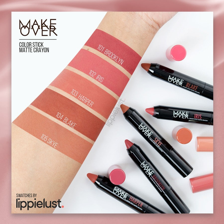 MAKE OVER Color Stick Matte Crayon 2.6 g - Lipstick Lipstik Bibir Matte untuk Base Ombre BEST SELLER-105 skye