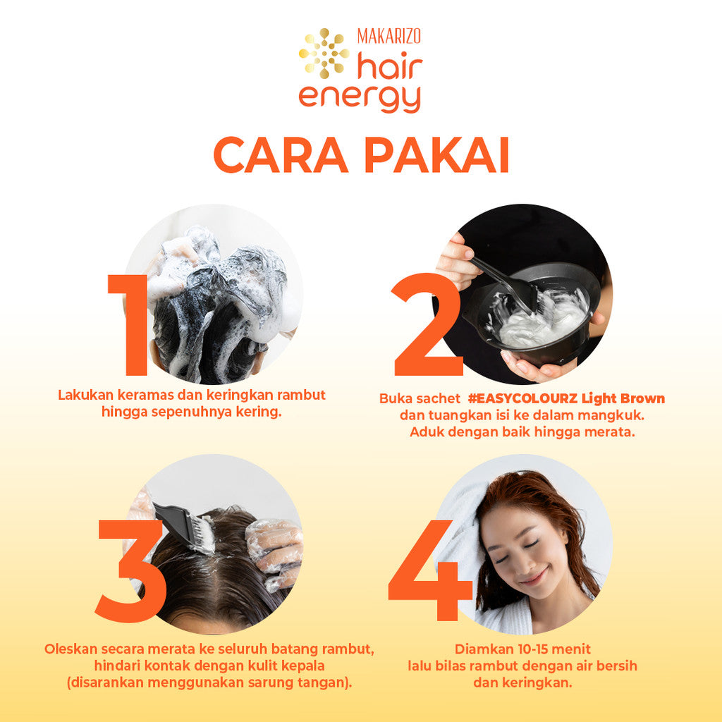 BUNDLE ISI 3 - Makarizo Hair Energy Easy Colourz 26 mL - Light Brown - Hair Color - Pewarna Rambut