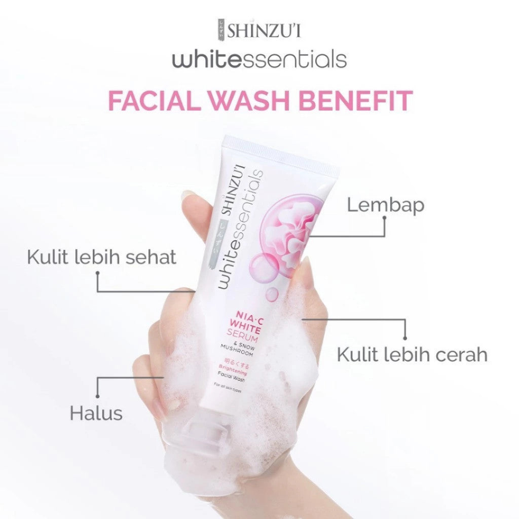 SHINZUI WHITE ESSENTIAL Double Brightening Facial Wash Snow Mushroom & Acne Calm 20ml