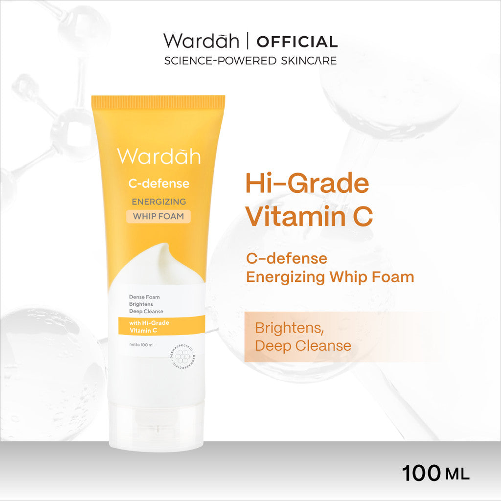 WARDAH C-Defense Vitamin C All Series Lengkap - Panthenol Anti-Pollution Radiant Creamy Wash, Energizing Whip Foam, Mousse Moisturizer, DD Cream Light/Natural, Face Mist, 10% Ferulic Acid Radiant Charge Serum - Skincare