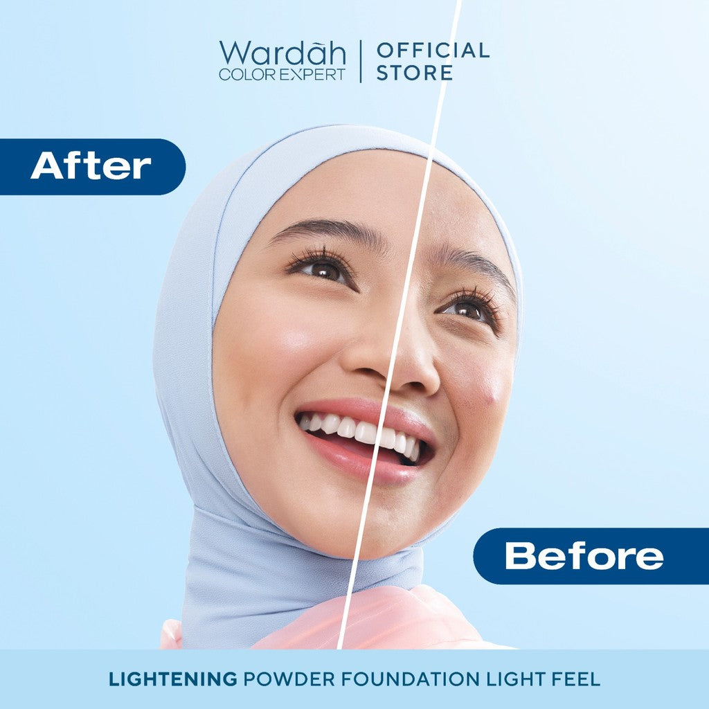 WARDAH Lightening Powder Foundation Light Feel 12g Two Way Cake Bedak Padat Ringan Matte dengan Niacinamide Powder Compact Cushion untuk Skin Cerah Blur Tahan Lama All Skin Type Feel Glad No Cakey All Day Makeup