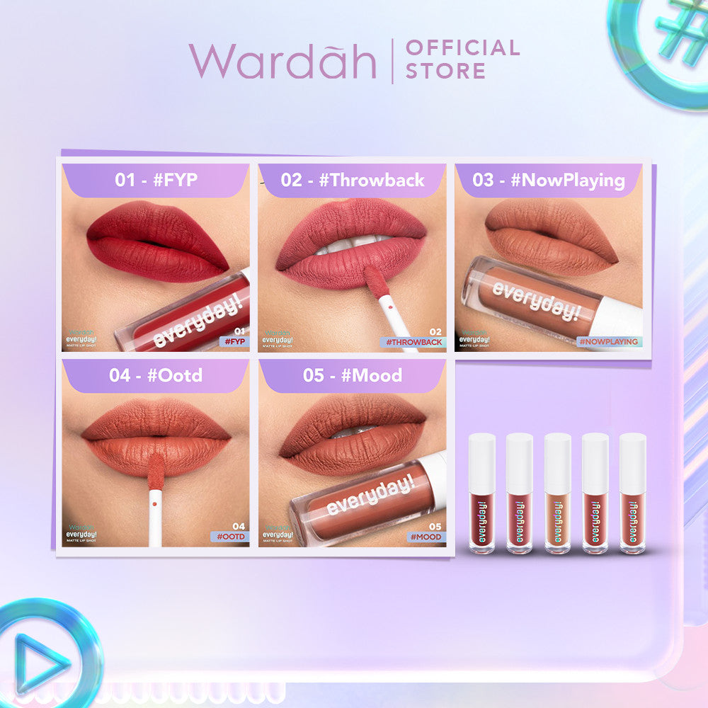 WARDAH Everyday! Matte Lip Shot 2.2g - Lipcream Tekstur Creamy, Hasil Akhir Matte, Quick Set - With Vitamin C + Antioksidan -Liptint-Lip-Stain-Lipgloss-Lipstik-Lip Tint-Lip Matte-Lipstick-Lip Cream- Glossy Lip Longlasting Waterproof Tahan Lama - Makeup