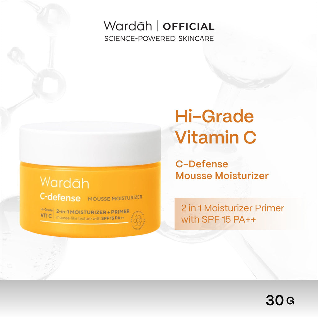WARDAH C-Defense Vitamin C All Series Lengkap - Panthenol Anti-Pollution Radiant Creamy Wash, Energizing Whip Foam, Mousse Moisturizer, DD Cream Light/Natural, Face Mist, 10% Ferulic Acid Radiant Charge Serum - Skincare