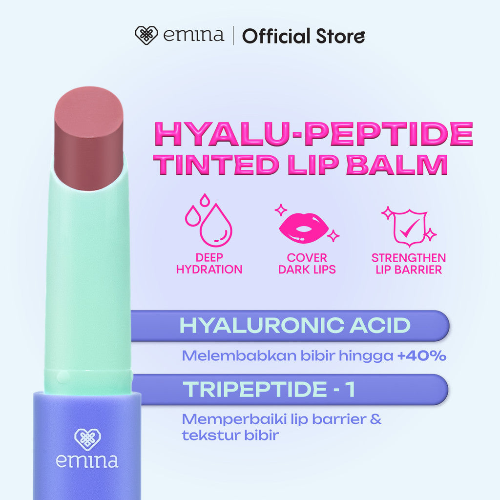 [FLASH SALE] NEW! Emina Hyalupeptide Color Melt Balm - Tinted Lip Balm Melembabkan & Mencerahkan Bibir, Lightweight & Cover Bibir Gelap with Peptide | Memperkuat Lip Barrier - Cocok untuk Bibir Sensitif