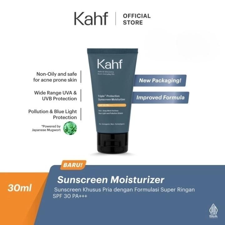 Kahf Sunscreen Moisturizer Triple Plus Protection (30ml) SPF 30 PA++++ - Japanese Mugwort - Non Acnegenic & Non Comedogenic - Non Oily Anti Bluelight and Pollution for All Skin Type - UV Protection - Pelindung Matahari