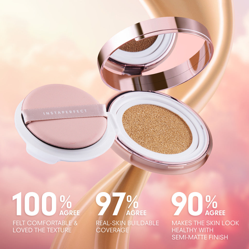 Instaperfect Skincover Air Cushion SPF 50++++ 11g - Make Up Cushion Foundation Blurring Semi Matte Finish (Real Skin Buildable Coverage, Transferproof, Non Comedogenic)- Bedak Foundation Wajah Tahan Lama