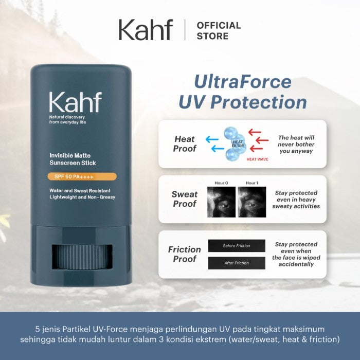 Kahf Sunscreen Stick Invisible Matte (30ml) SPF 50 PA++++ Water and Sweat Resistant for Sensitive and Acne Prone Skin Type - Anti Inflammation - Pelindung Matahari