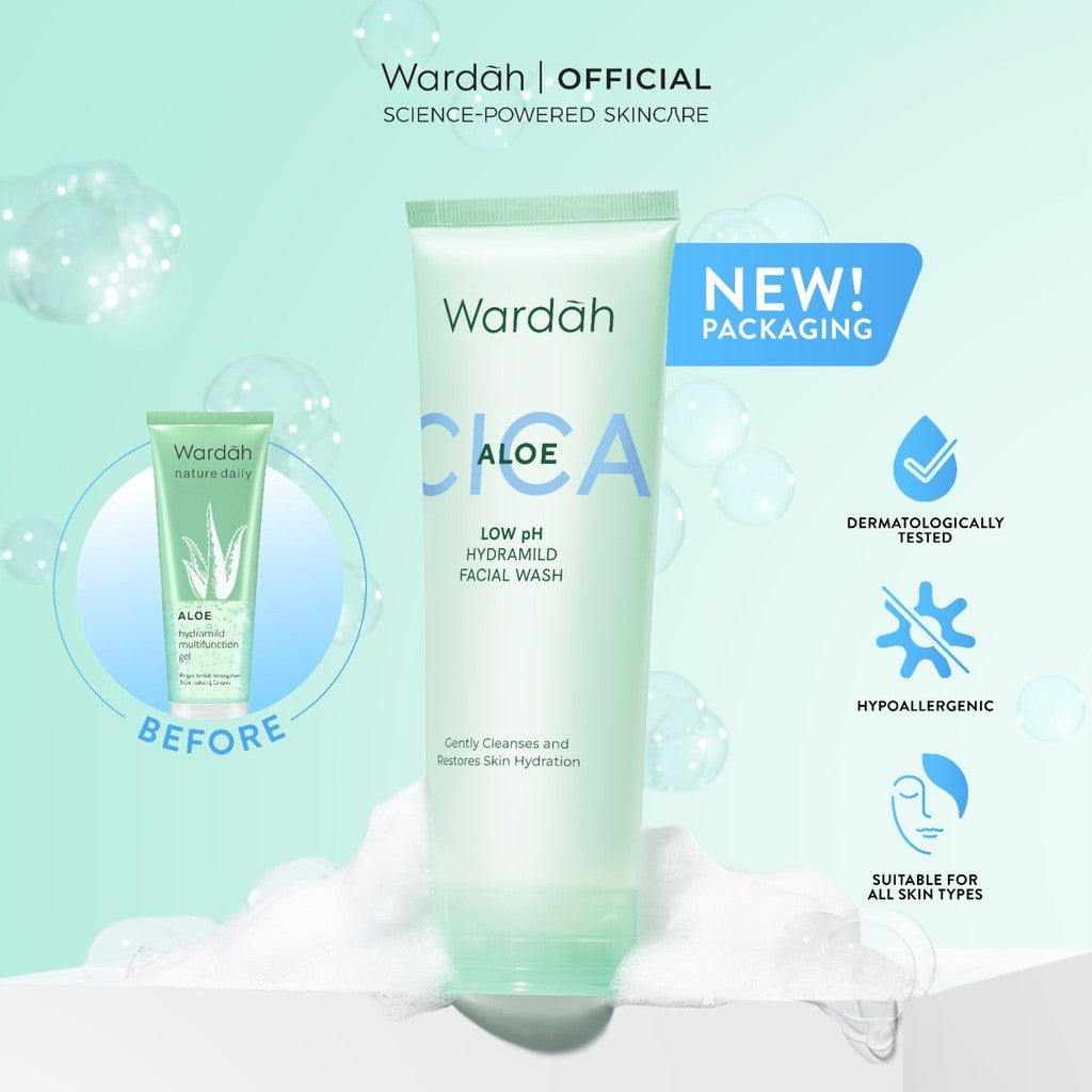 [REFAL HADY'S FAVORITE] Wardah Cica Aloe Low pH Hydramild Facial Wash Nature Daily Sabun Cuci Muka Membersihkan secara Lembut dan Menghidrasi Kulit dengan Kandungan Aloe Vera Centella Asiatica for All Skin Types Non Comedogenic Non Acnegenic - Skincare