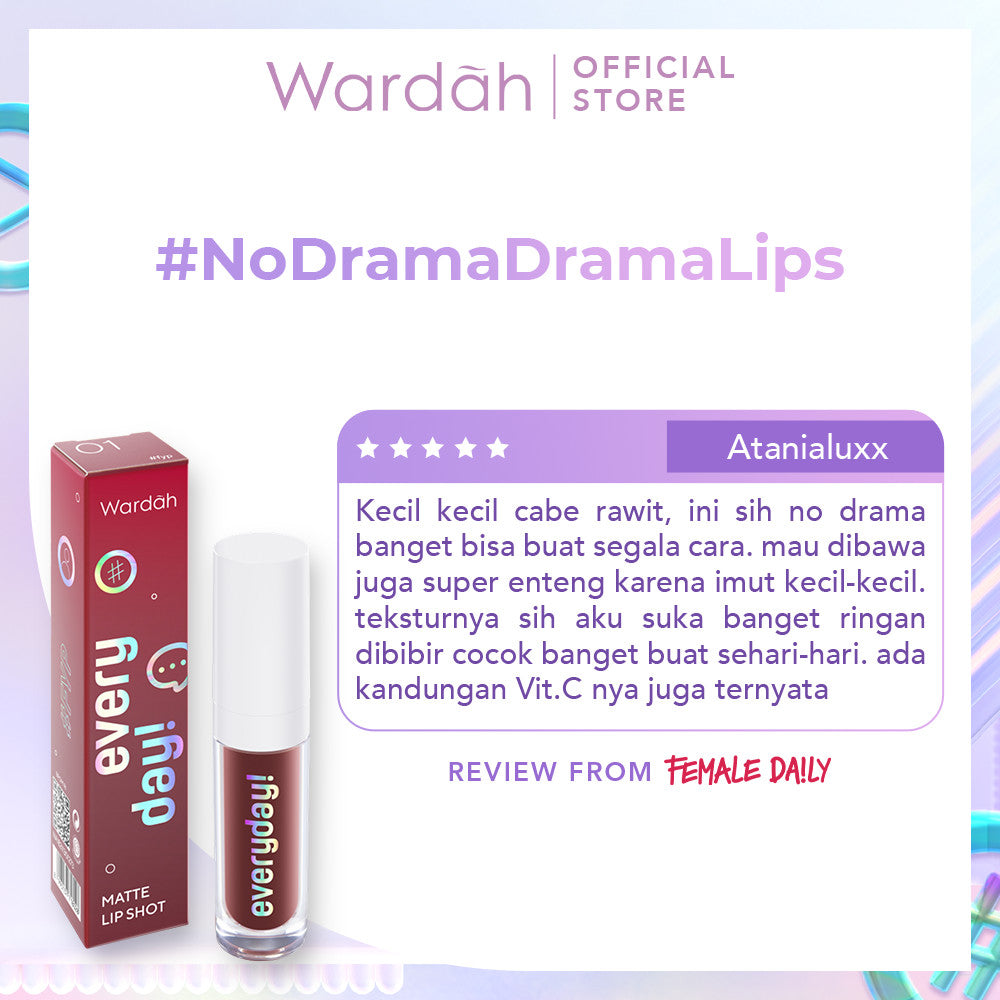 WARDAH Everyday! Matte Lip Shot 2.2g - Lipcream Tekstur Creamy, Hasil Akhir Matte, Quick Set - With Vitamin C + Antioksidan -Liptint-Lip-Stain-Lipgloss-Lipstik-Lip Tint-Lip Matte-Lipstick-Lip Cream- Glossy Lip Longlasting Waterproof Tahan Lama - Makeup