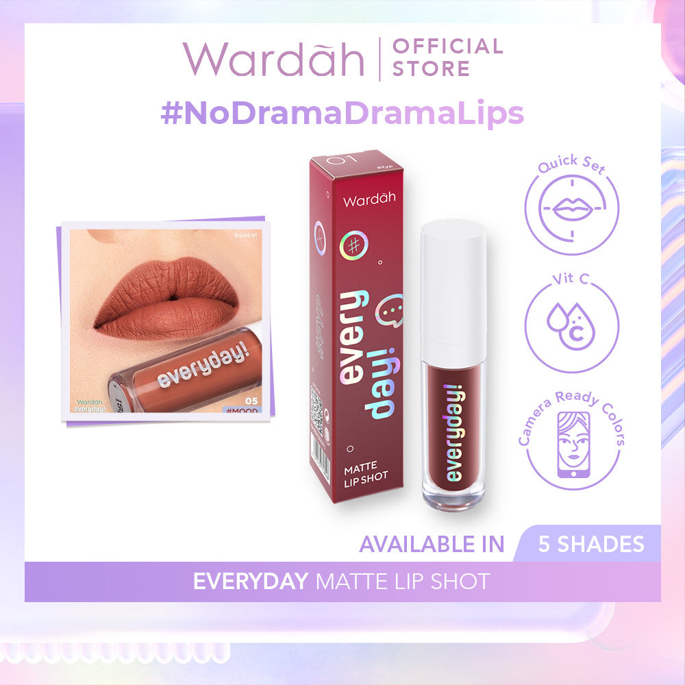WARDAH Everyday! Matte Lip Shot 2.2g - Lipcream Tekstur Creamy, Hasil Akhir Matte, Quick Set - With Vitamin C + Antioksidan -Liptint-Lip-Stain-Lipgloss-Lipstik-Lip Tint-Lip Matte-Lipstick-Lip Cream- Glossy Lip Longlasting Waterproof Tahan Lama - Makeup