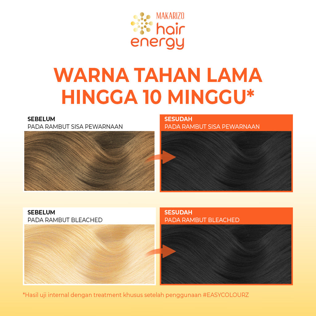 BUNDLE ISI 3 - Makarizo Hair Energy Easy Colourz 26 mL - Natural Black - Hair Color - Pewarna Rambut