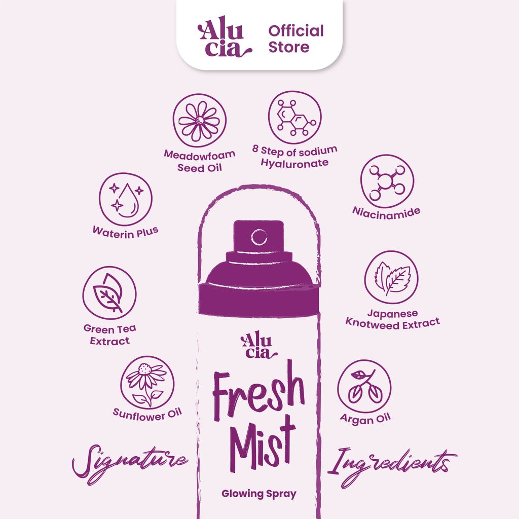 [DOUBLE GLOW SET] ALUCIA Fresh Mist Glowing Spray with Essence Serum + Well-Glow! Gentle Low pH Cleanser Face Wash Sabun Cuci Muka Face Spray Face Mist 100ml Hydrating Mist Toner Setting Spray Facemist by Alucia