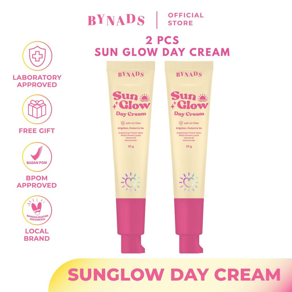 [2PCS] Bynads Sun Glow Day Cream with SPF UV Filter Tone Up Cream Brighten Protect and Go Cream Siang Wajah 30g By Bynads