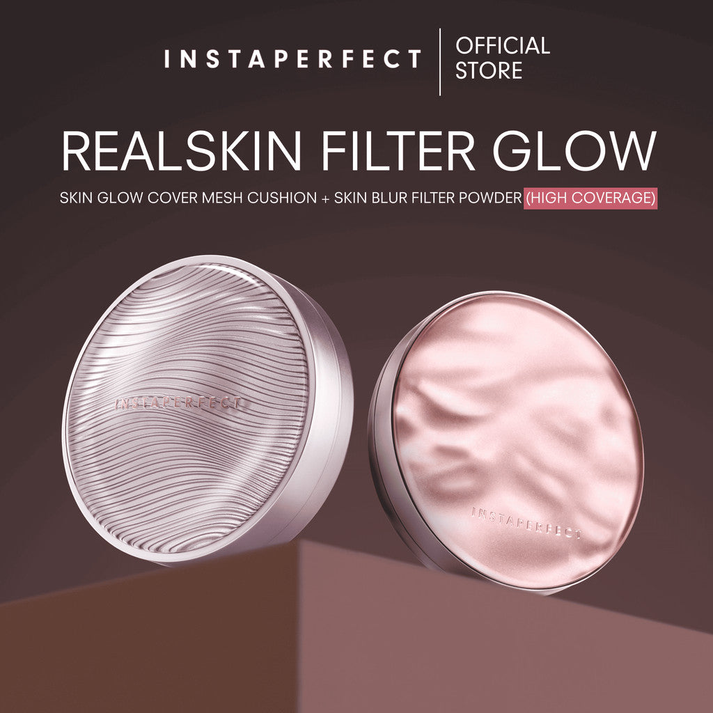 Instaperfect Realskin Filter Glow - Blurring & High Coverage- Instaperfect Skin Blur Filter Powder + Instaperfect Skin Glow Mesh Cushion- Paket Make Up Blurring Wajah