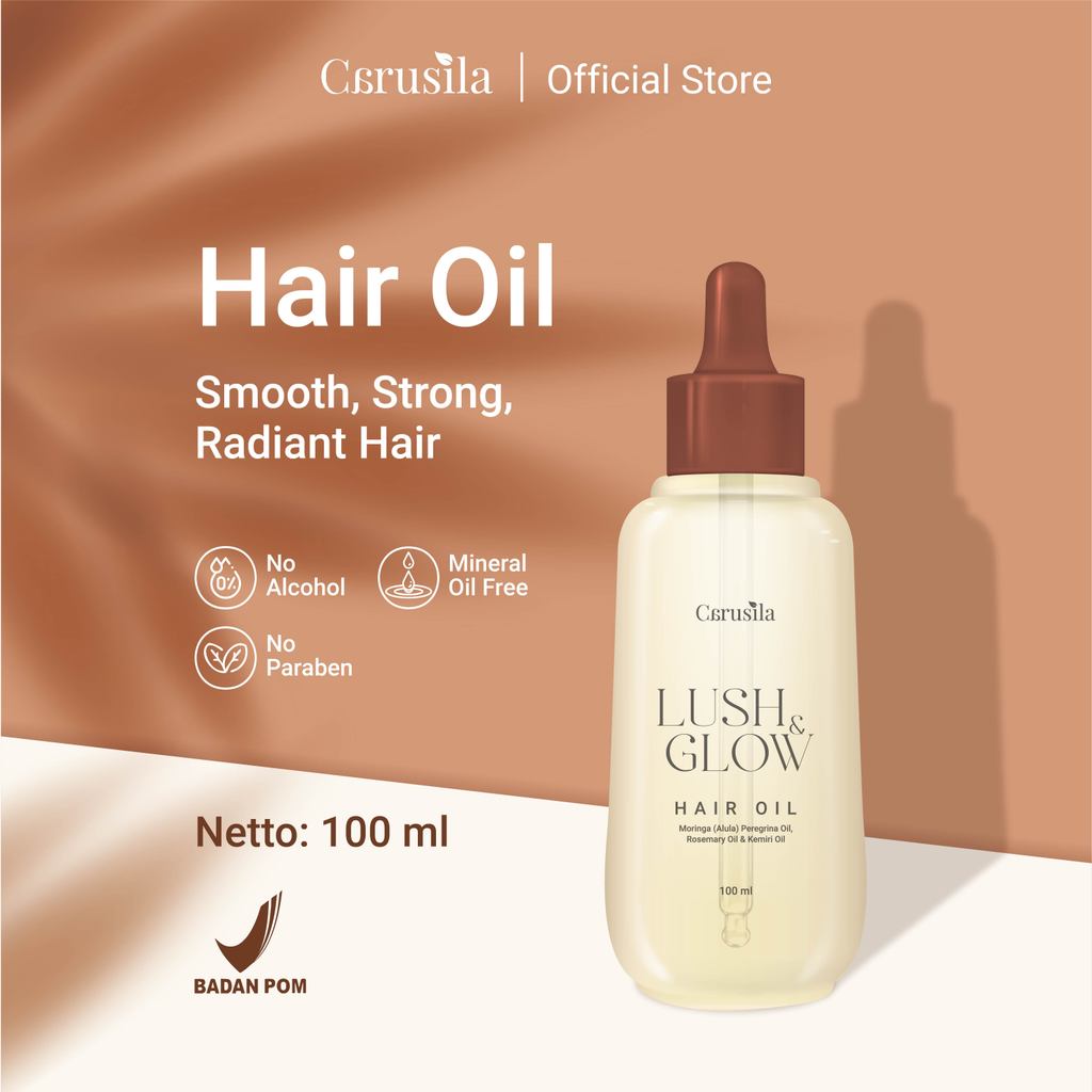 CARUSILA Lush & Glow Hair Oil 100ml Perawatan Rambut Minyak Penumbuh Rambut with Rosemary Oil Moringa (Alula) Peregrina Oil Kemiri Oil Hair Oil Hair Serum by Carusila
