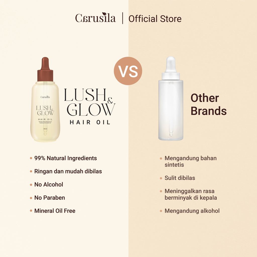 CARUSILA Lush & Glow Hair Oil 100ml Perawatan Rambut Minyak Penumbuh Rambut with Rosemary Oil Moringa (Alula) Peregrina Oil Kemiri Oil Hair Oil Hair Serum by Carusila