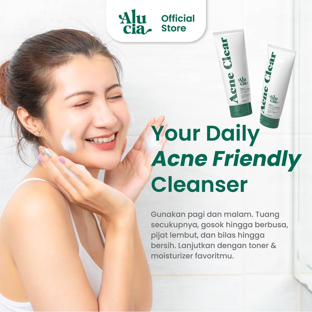Alucia Acne Clear Gentle Low pH Cleanser dengan 1% Salicylic Acid Sabun Cuci Muka untuk Kulit Berjerawat & Berminyak BPOM Non-Fragrance Sulfate Free Membersihkan Wajah Facial Wash