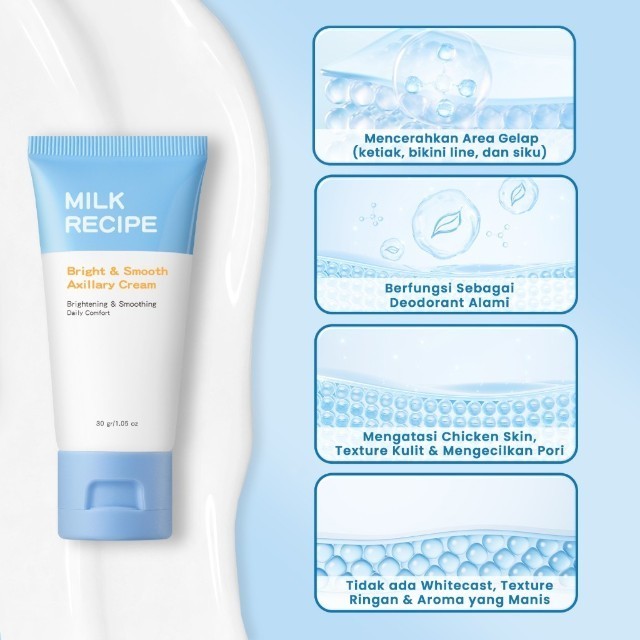Milk Recipe Bright & Smooth Axillary Cream - Krim Pencerah Ketiak Selangkangan Bokong Dan Lipatan Hitam Dengan Niacinamide AHA