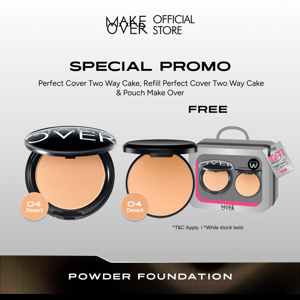 [SPECIAL 11.11] NEW! MAKE OVER Perfect Cover Powder Foundation - TWC Two Way Cake Cover Melt and Blur Powder 16H Blurring Velvet Smooth Finish Bedak Padat Compact High Coverage Ringan Wajah Flawless Make Up Tahan Lama Non-Comedogenic BEST SELLER
