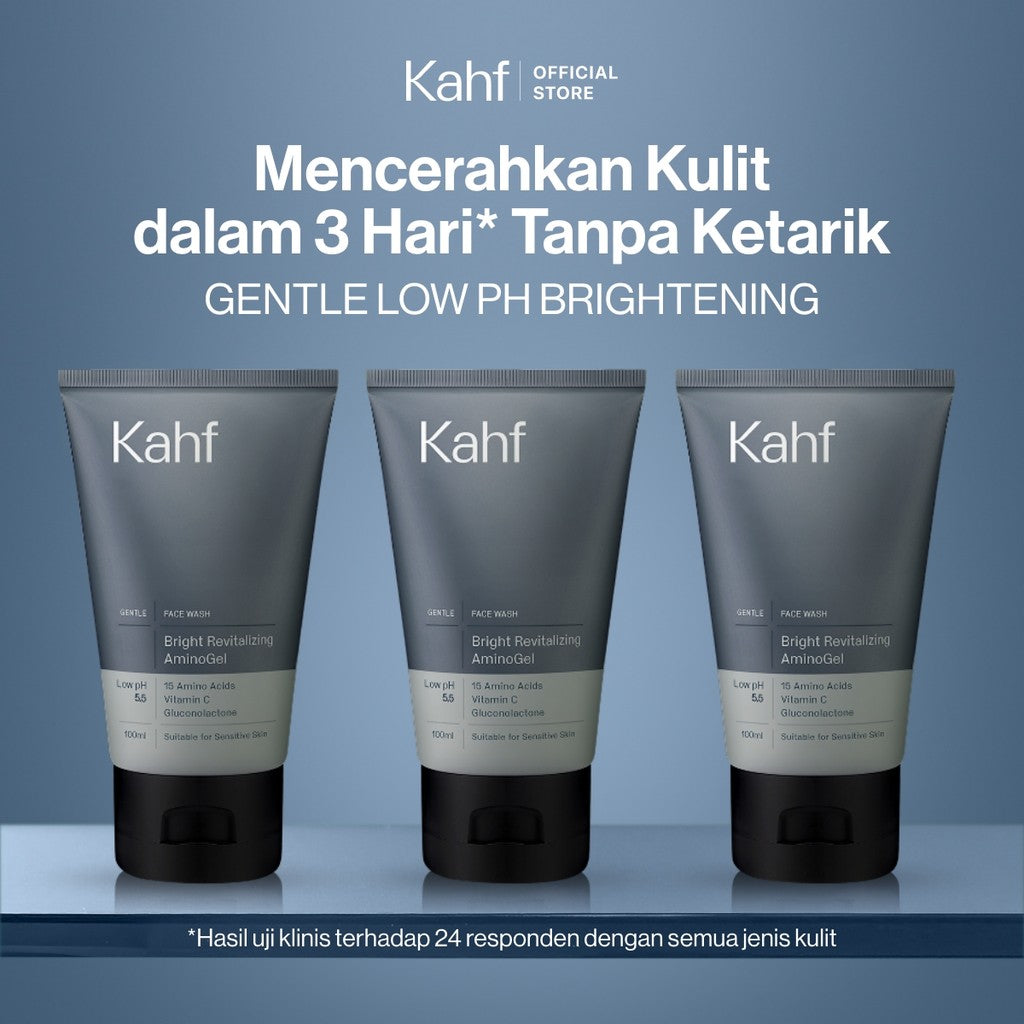 [SPECIAL 11.11 : B3G4 - KAHF BUNDLE 3IN1 PAKET FACIAL WASH] Triple Pack Face Wash 100 ml - Sabun Cuci Muka Pria Brightening, Acne, Oily, Comedo, Sensitive Skin - Wajah Glowing, Jerawat Hilang, Bebas Minyak - Gentle Cleanser Low pH for Daily Use