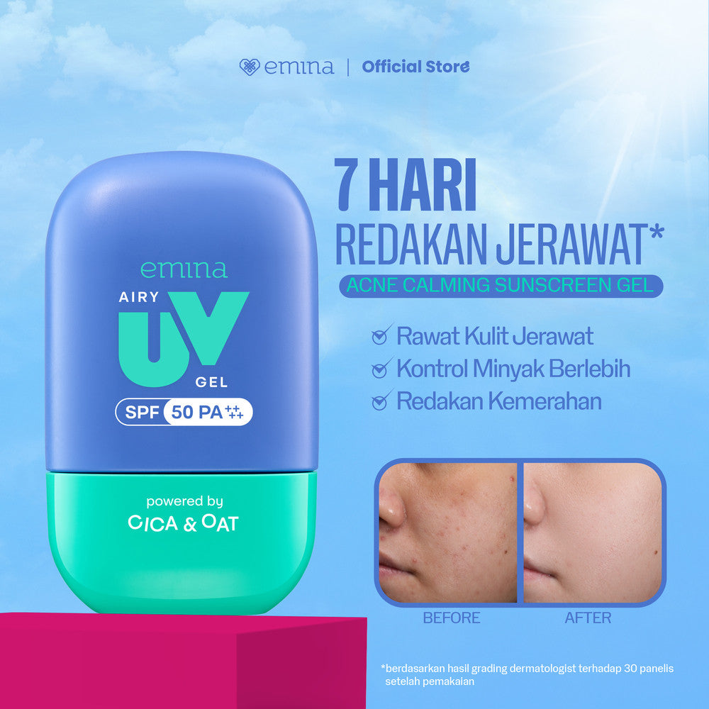 [SPECIAL 11.11] NEW! Emina UV Gel Sunscreen SPF 50 PA++++ Series - Sunscreen Wajah, Sunscreen Gel, Melindungi dari Sinar UV, No Whitecast, No Comedogenic, Cepat Menyerap, Lembut, Mencerahkan, Melembapkan, Mengandung Symwhite 377+, Cica, Oat, Cocok Untuk S