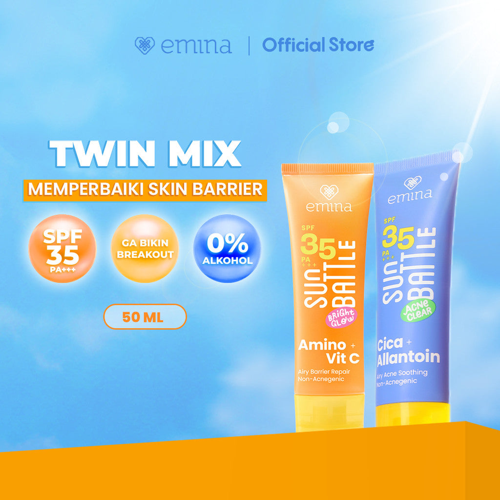 [TWIN PACK] Emina Sun Battle Bright Glow SPF 35 PA+++ 50 ml 2pcs - Paket Dua Sunscreen Serum Amino Vitamin C - Cerah, Ringan, Hydrating [Teruji In Vivo] Non acnegenic & Non Comedogenic. Cocok semua jenis kulit