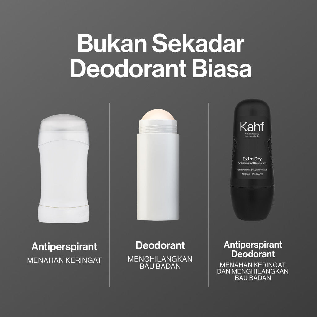 Kahf Extra Dry Antiperspirant Deodorant Roll On 45 ml - Deodoran Pria Memberikan Perlindungan dari Keringat Berlebih, Kering Lebih Lama, Nyaman di Kulit - Deo Anti Iritasi, Bebas Bau, Tahan Keringat, Wangi Seharian - Suitable for Daily Use
