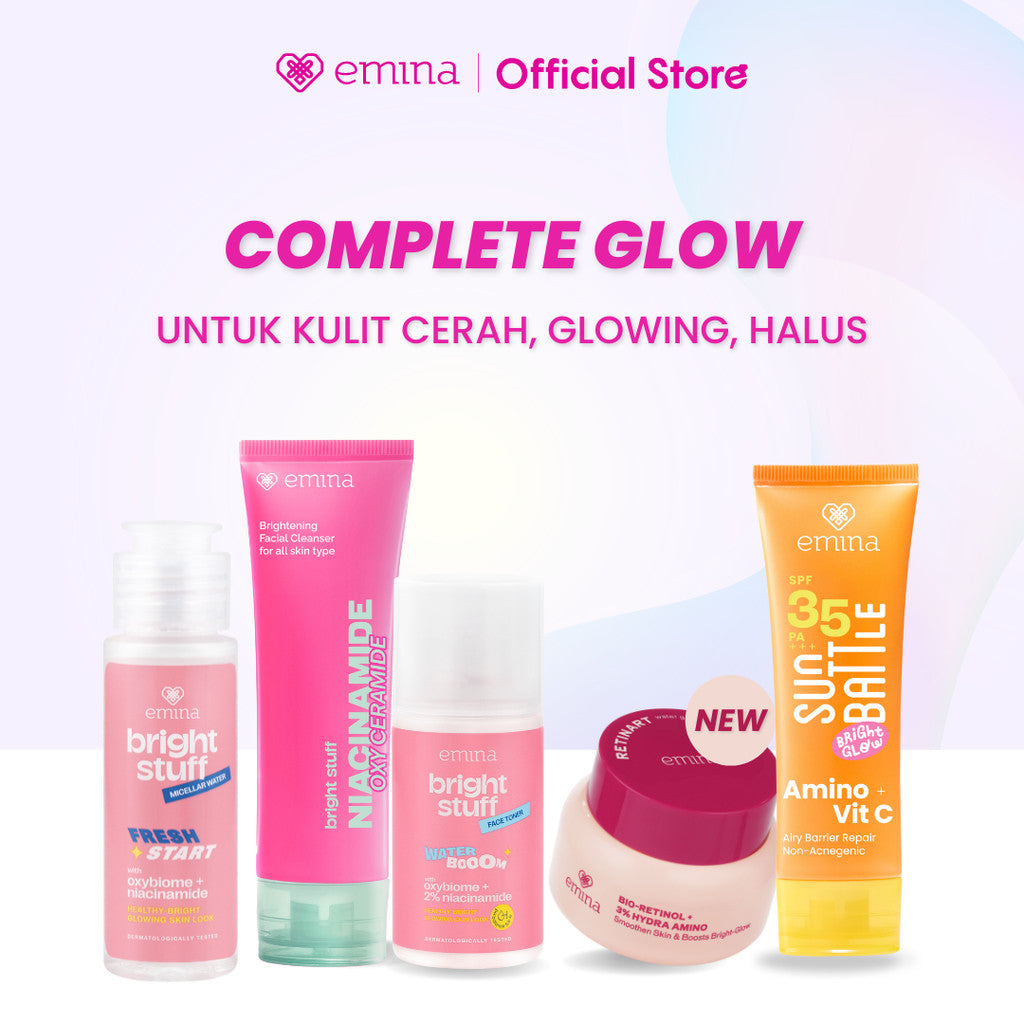 [SPECIAL 11.11] [MUST HAVE] GLOW COMPLETE KIT EMINA BRIGHT STUFF ISI 5 (Micellar Water, Face Wash, Toner, Serum, Moisturizing Cream)