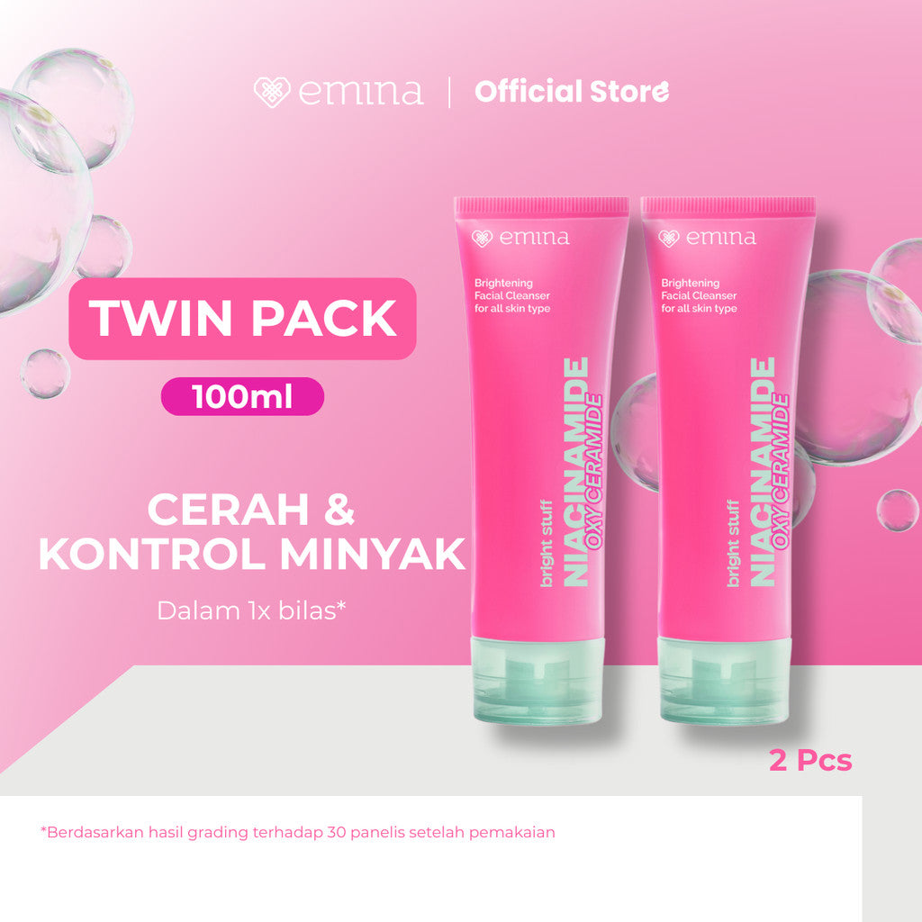 [SPECIAL 11.11] NEW! Emina Niacinamide Oxy Ceramide Brightening Face Wash 50ml 100ml - Sabun Muka Cerah, Glowing, Perbaiki Skin Barrier, Mengontrol Minyak Sebum, Lembab Tanpa Ketarik, Anti Kusam, Cocok untuk semua jenis kulit - Bright Stuff