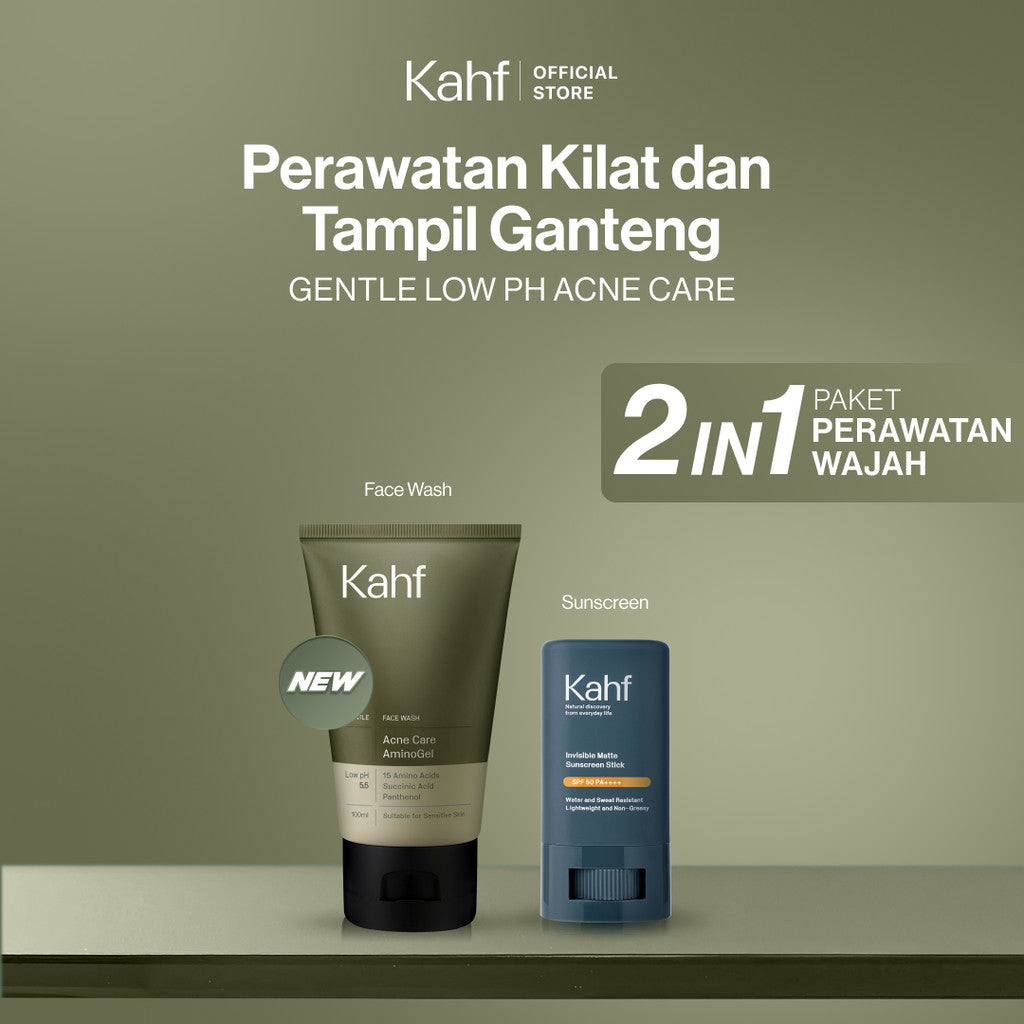 [KAHF BUNDLE 2IN1 PAKET PERAWATAN WAJAH : SKINCARE UNTUK COWOK YANG GAK PUNYA WAKTU PERAWATAN] Paket Perawatan Kilat & Tampil Ganteng (Face Wash + Sunscreen Stick) - Suitable for Daily Use