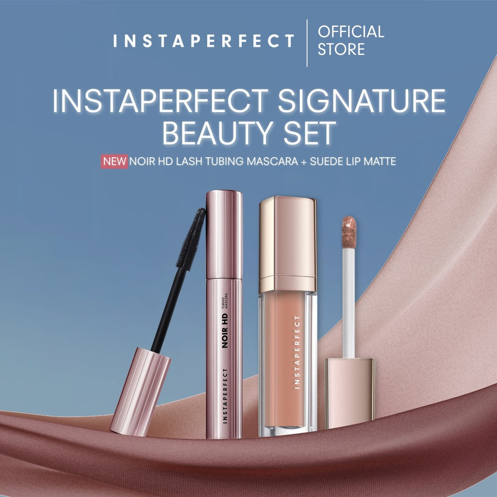 Instaperfect Signature Beauty Set: Bundle Suede Lip Matte + Noir HD Lash Tubing Mascara- Beauty Make Up Set untuk tampilan flawless- Mascara Peel Off - Lip Cream- Lip Matte