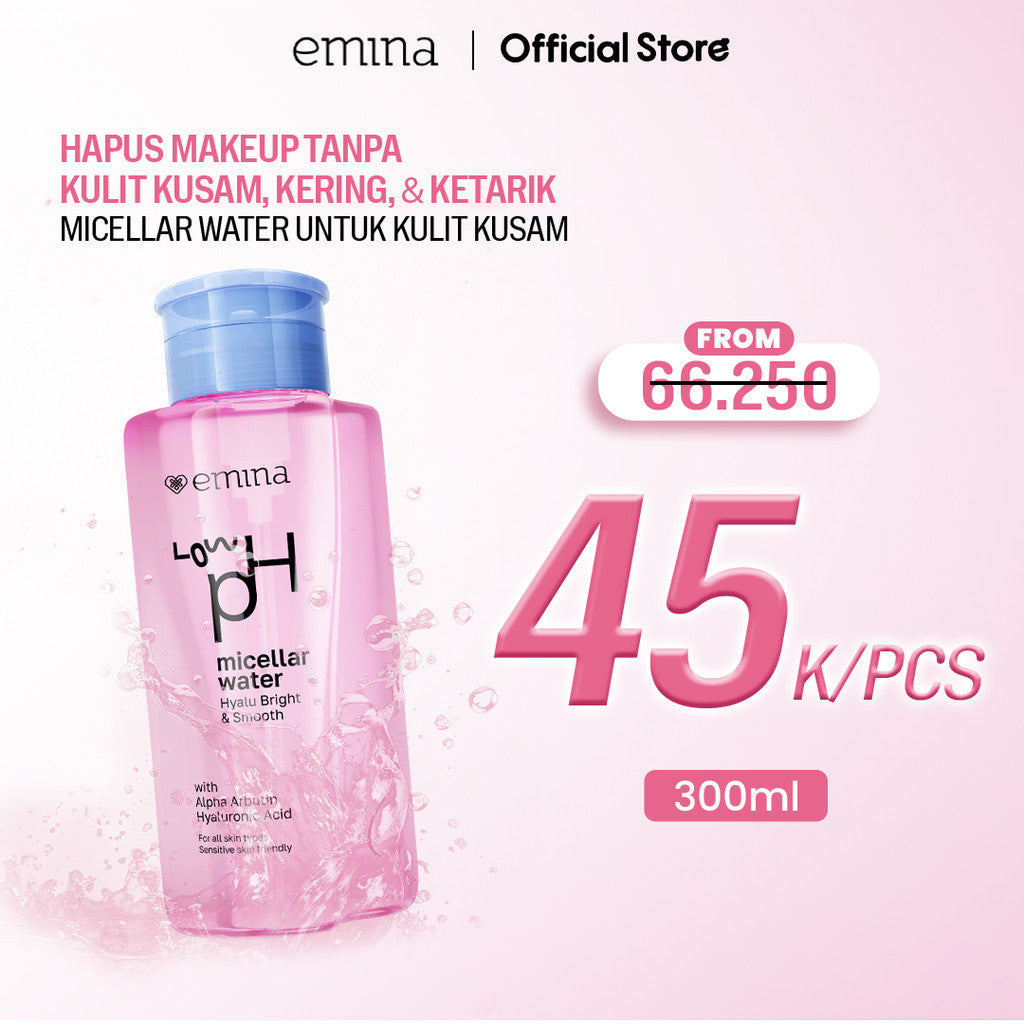 [SPECIAL 11.11] Emina Low pH Micellar Water Complete Series - Kering dan Kusam, Berminyak dan Berjerawat, Kulit Sensitif 125ml & 300ml | Pembersih Wajah Gentle Makeup Remover Double Cleansing Acne Skin Mencerahkan Menghaluskan Brightening Glowing