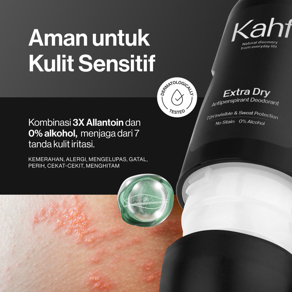 Kahf Extra Dry Antiperspirant Deodorant Roll On 45 ml - Deodoran Pria Memberikan Perlindungan dari Keringat Berlebih, Kering Lebih Lama, Nyaman di Kulit - Deo Anti Iritasi, Bebas Bau, Tahan Keringat, Wangi Seharian - Suitable for Daily Use