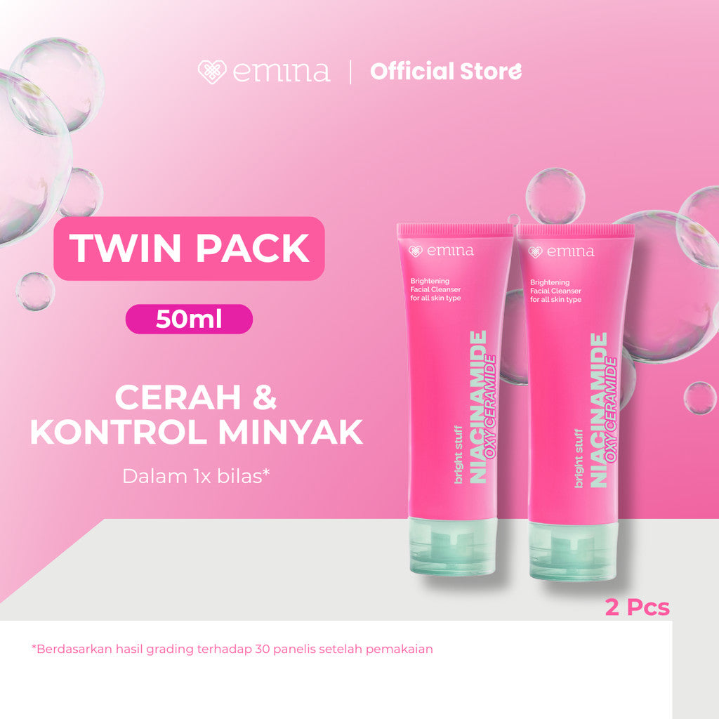[SPECIAL 11.11] NEW! Emina Niacinamide Oxy Ceramide Brightening Face Wash 50ml 100ml - Sabun Muka Cerah, Glowing, Perbaiki Skin Barrier, Mengontrol Minyak Sebum, Lembab Tanpa Ketarik, Anti Kusam, Cocok untuk semua jenis kulit - Bright Stuff