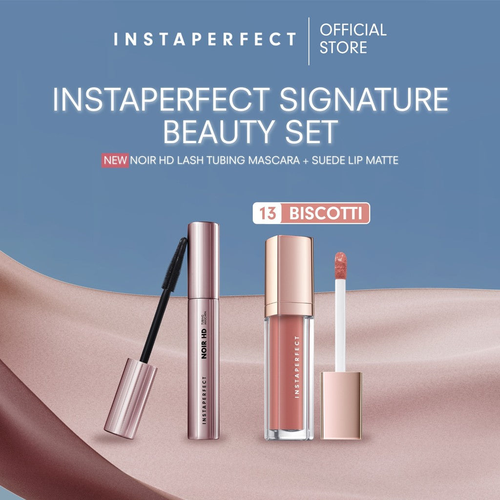 Instaperfect Signature Beauty Set: Bundle Suede Lip Matte + Noir HD Lash Tubing Mascara- Beauty Make Up Set untuk tampilan flawless- Mascara Peel Off - Lip Cream- Lip Matte