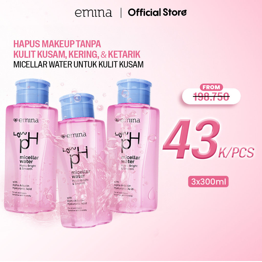 [SPECIAL 11.11] Emina Low pH Micellar Water Complete Series - Kering dan Kusam, Berminyak dan Berjerawat, Kulit Sensitif 125ml & 300ml | Pembersih Wajah Gentle Makeup Remover Double Cleansing Acne Skin Mencerahkan Menghaluskan Brightening Glowing