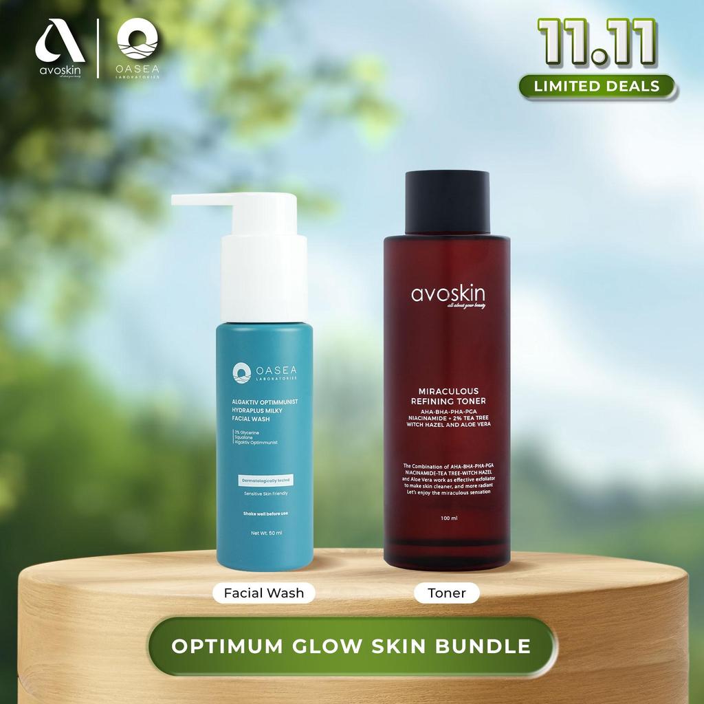 [Avoskin x Oasea] Optimum Glow Skin Bundle - Avoskin Miraculous Refining Toner 100ml & Oasea Algaktiv Optimmunist Hydraplus Milky Facial Wash 50 ml
