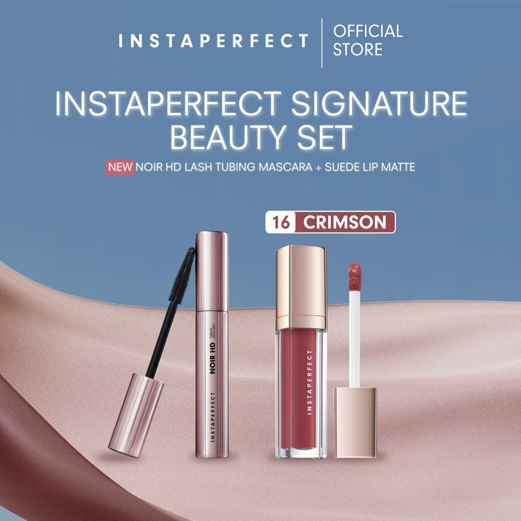 Instaperfect Signature Beauty Set: Bundle Suede Lip Matte + Noir HD Lash Tubing Mascara- Beauty Make Up Set untuk tampilan flawless- Mascara Peel Off - Lip Cream- Lip Matte