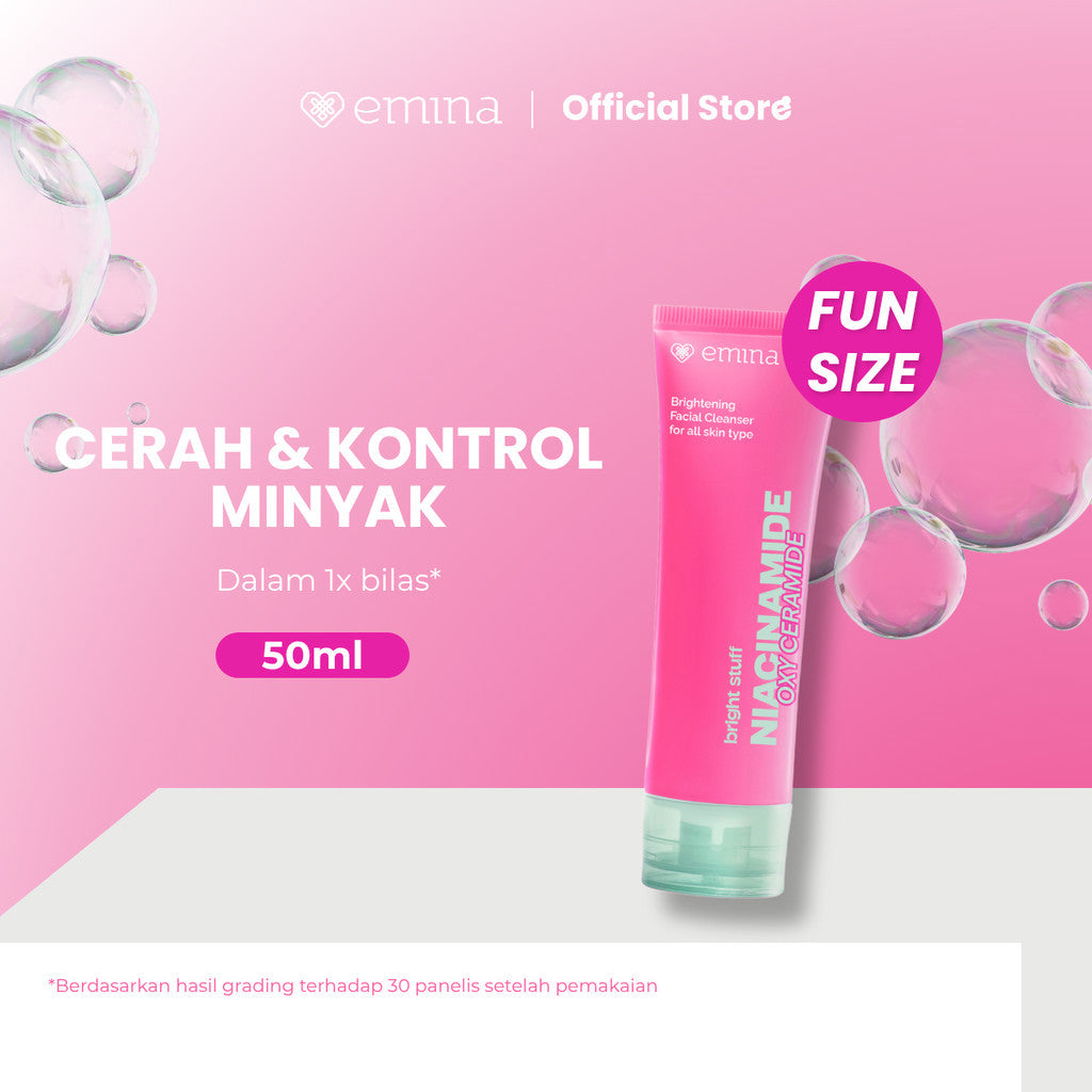 [SPECIAL 11.11] NEW! Emina Niacinamide Oxy Ceramide Brightening Face Wash 50ml 100ml - Sabun Muka Cerah, Glowing, Perbaiki Skin Barrier, Mengontrol Minyak Sebum, Lembab Tanpa Ketarik, Anti Kusam, Cocok untuk semua jenis kulit - Bright Stuff
