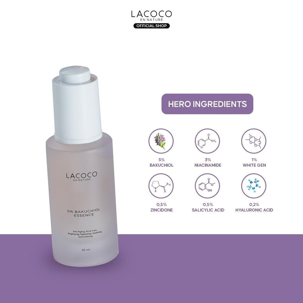 [SPECIAL PRICE 111K] [Twin Pack] Lacoco 5% Bakuchiol Essence 30ml Retinol Alami Anti Aging/Menyamarkan tampilan garis halus dan kerutan - ED 06/26