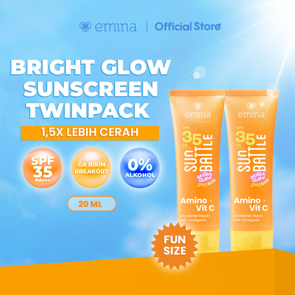 [TWIN PACK] Emina Sun Battle Bright Glow SPF 35 PA+++ 50 ml 2pcs - Paket Dua Sunscreen Serum Amino Vitamin C - Cerah, Ringan, Hydrating [Teruji In Vivo] Non acnegenic & Non Comedogenic. Cocok semua jenis kulit