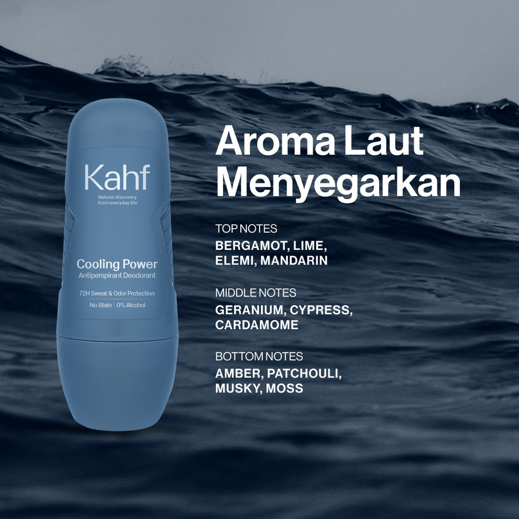 Kahf Cooling Power Antiperspirant Deodorant Roll On 45 ml - Deodoran Pria Memberikan Sensasi Dingin Instan, Kering Sepanjang Hari - Deo Anti Iritasi, Bebas Bau, Tahan Keringat, Wangi Seharian - Suitable for Daily Use