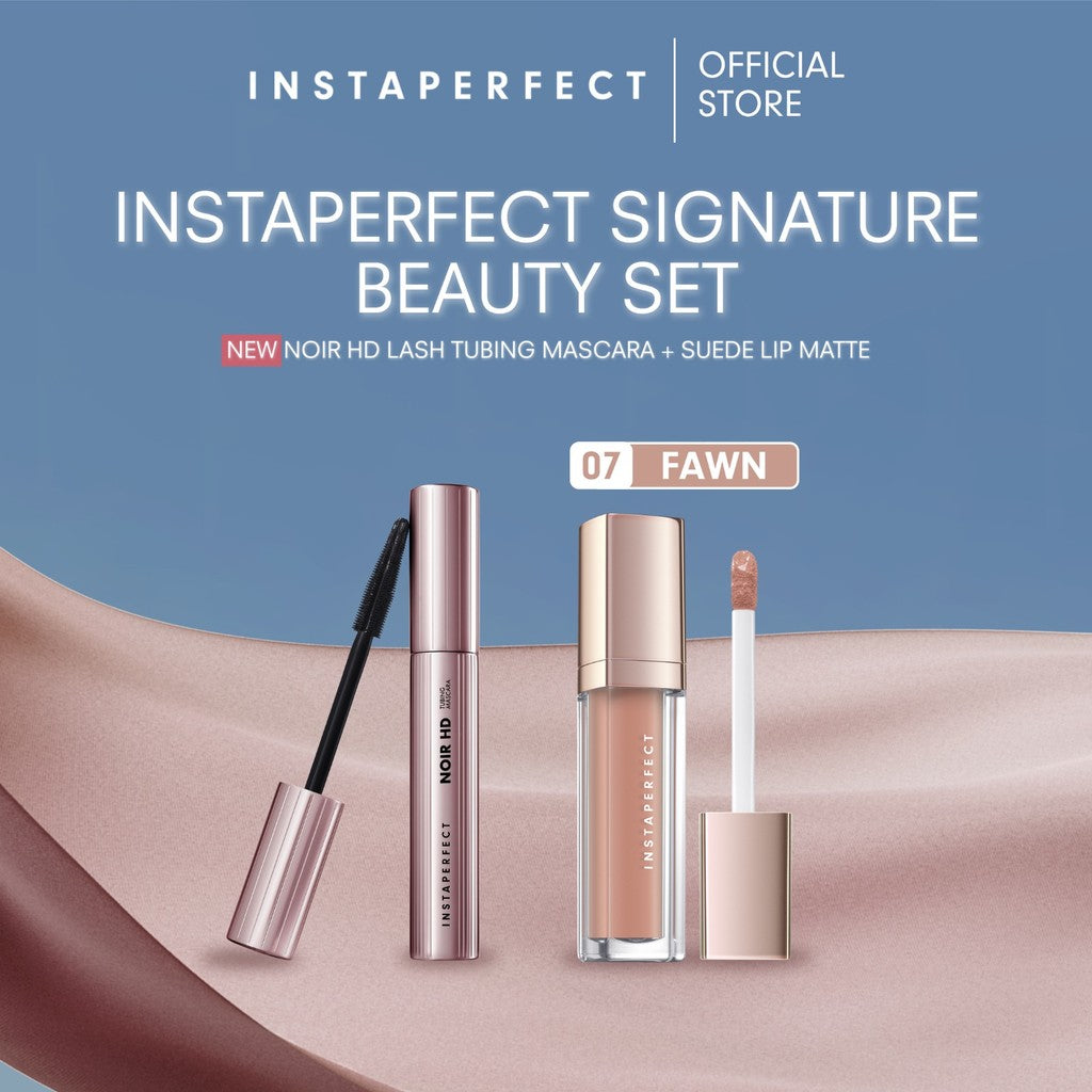Instaperfect Signature Beauty Set: Bundle Suede Lip Matte + Noir HD Lash Tubing Mascara- Beauty Make Up Set untuk tampilan flawless- Mascara Peel Off - Lip Cream- Lip Matte