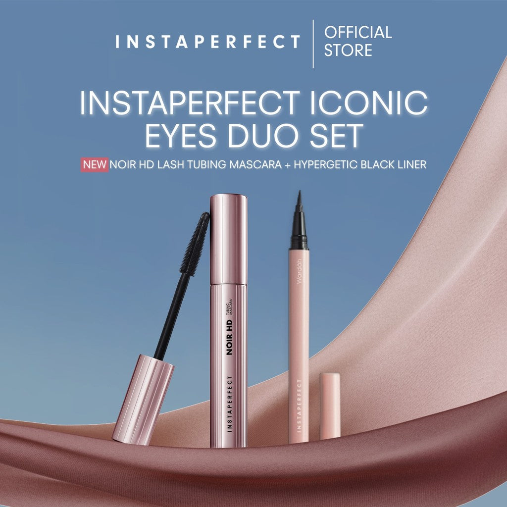Instaperfect Iconic Eyes Duo Set- Bundle Noir HD Lash Tubing Mascara + Hypergetic Black Liner - Make Up tahan lama seharian, Peel off mascara