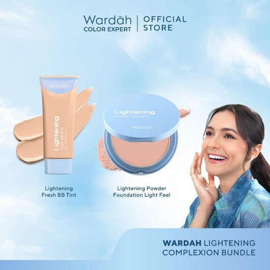 WARDAH Paket Lightening Powder Foundation Light Feel 12 g + Lightening Fresh BB Tint 30 ml - Makeup - Cocok dengan Cushion