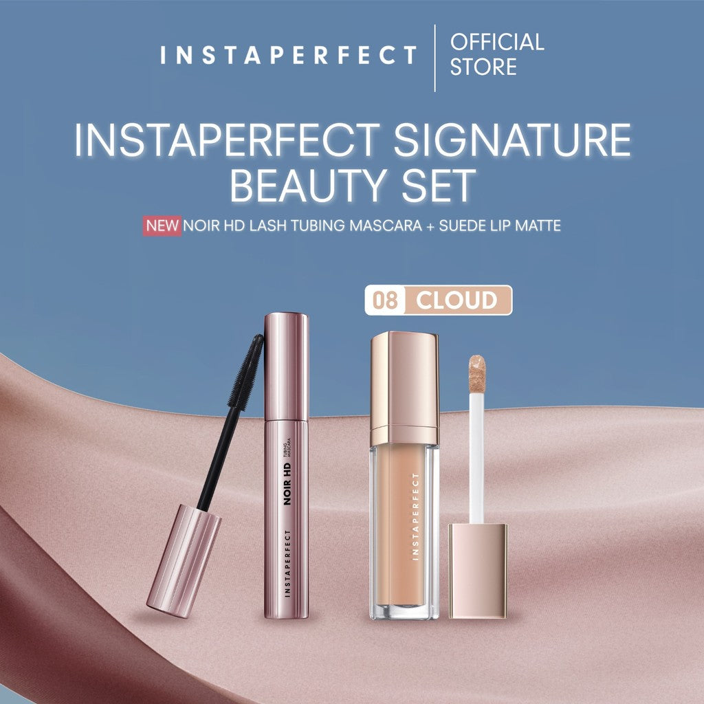 Instaperfect Signature Beauty Set: Bundle Suede Lip Matte + Noir HD Lash Tubing Mascara- Beauty Make Up Set untuk tampilan flawless- Mascara Peel Off - Lip Cream- Lip Matte