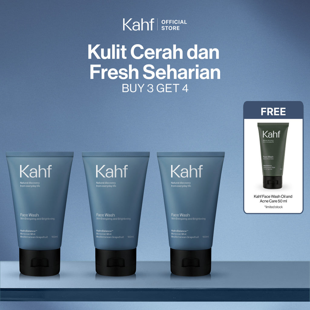 [SPECIAL 11.11 : B3G4 - KAHF BUNDLE 3IN1 PAKET FACIAL WASH] Triple Pack Face Wash 100 ml - Sabun Cuci Muka Pria Brightening, Acne, Oily, Comedo, Sensitive Skin - Wajah Glowing, Jerawat Hilang, Bebas Minyak - Gentle Cleanser Low pH for Daily Use