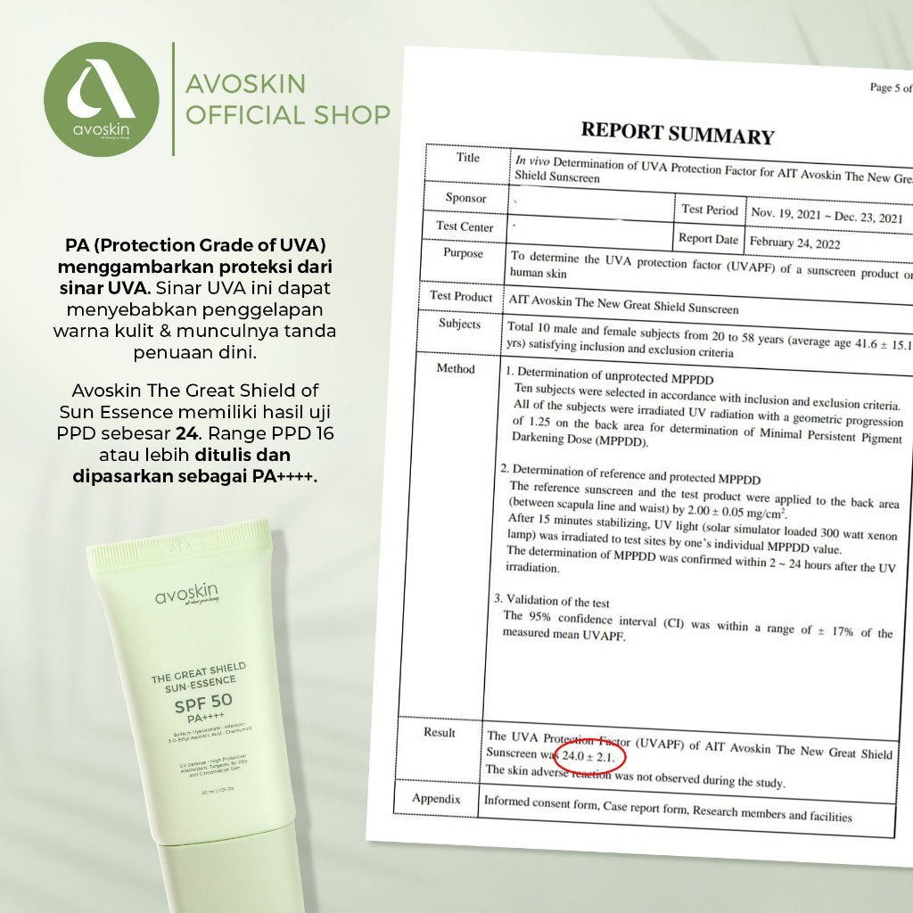 [SPECIAL PRICE] Sunscreen Avoskin The Great Shield SPF 50 PA++++ 5ml-Kulit Berminyak Finish Matte